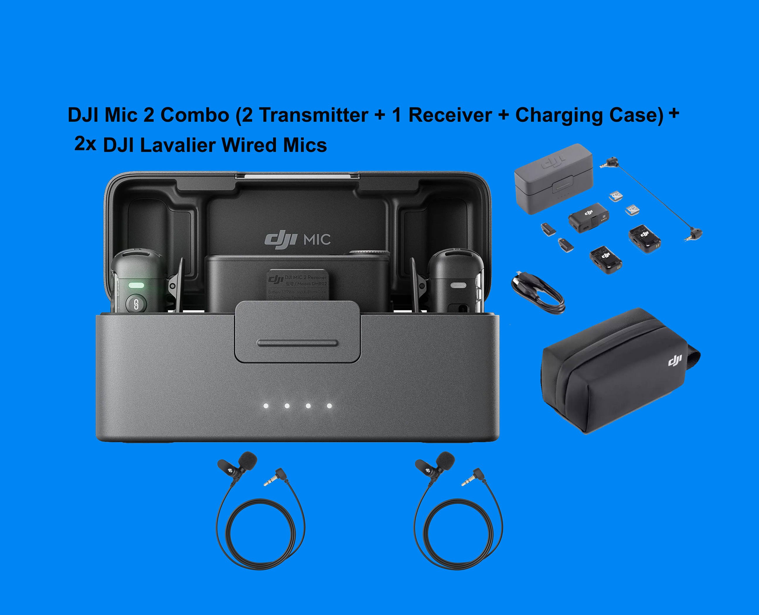 Dji mic 2 combo (2 transmitter + 1 receiver + charging case) plus 2x lav mics