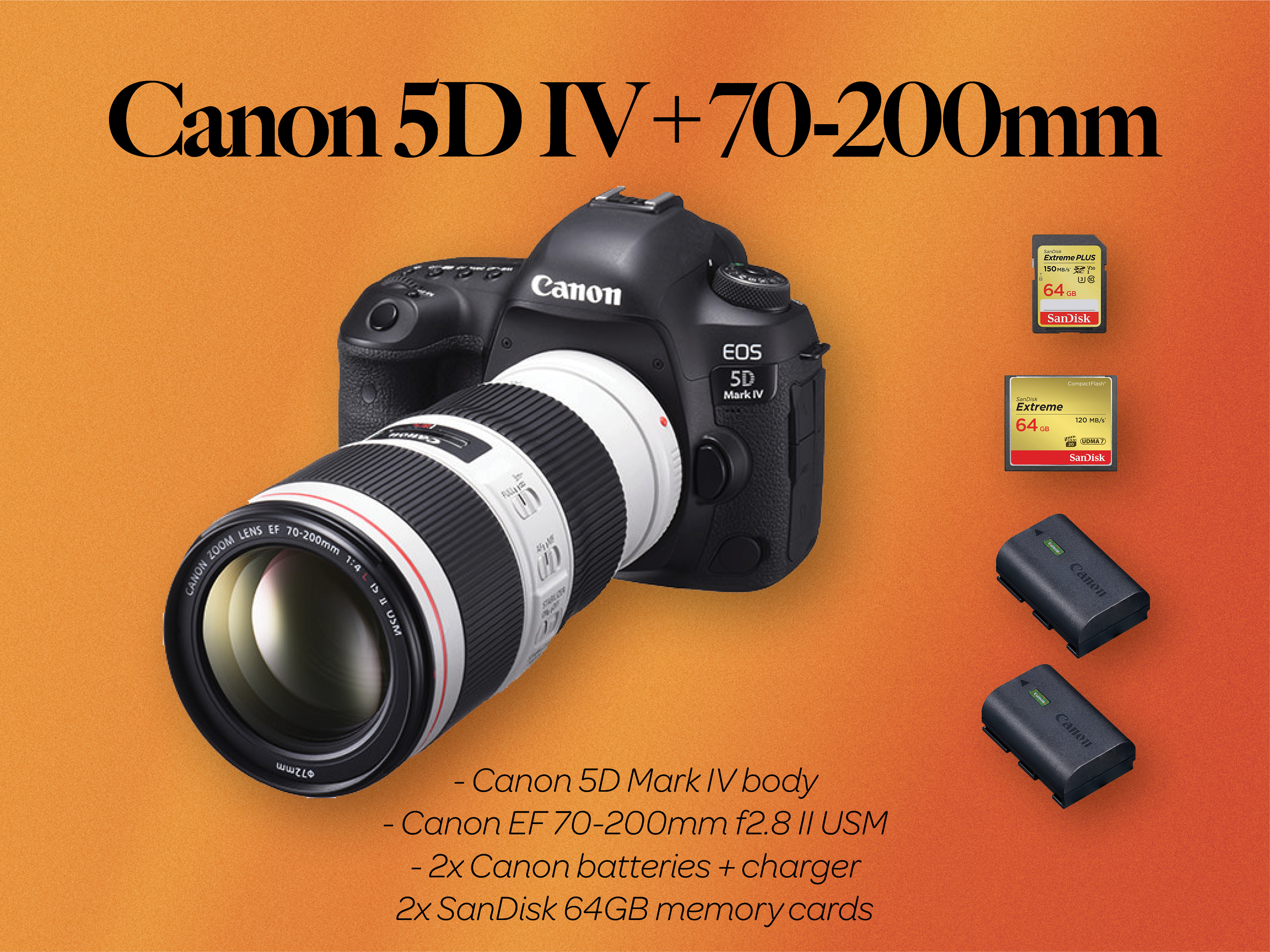 Canon 5d mark iv body + ef 70-200 f2.8 ii lens (canon 70-200)