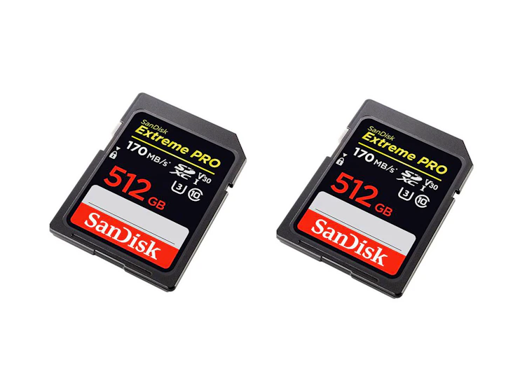 2x sandisk 512gb extreme pro sd cards