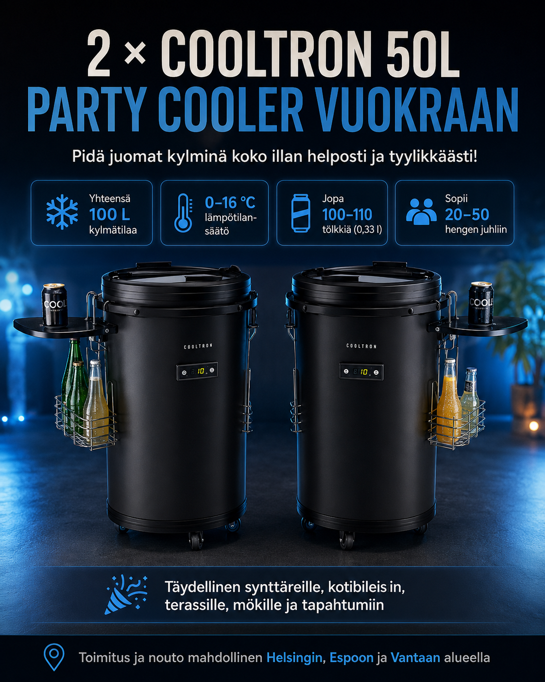  2 × cooltron 50l party cooler vuokraan ✨🧊