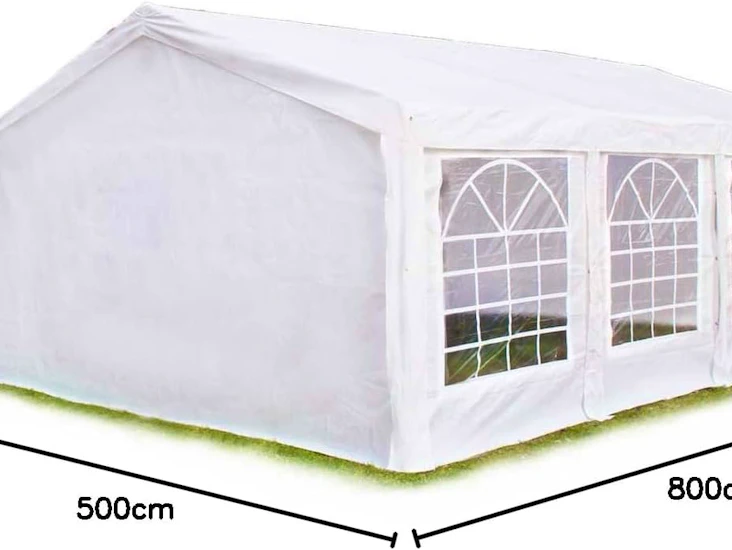 Högkvalitativt, robust partytält 5x8 m paviljontält/trädgårdtät, vattentätt, vitt