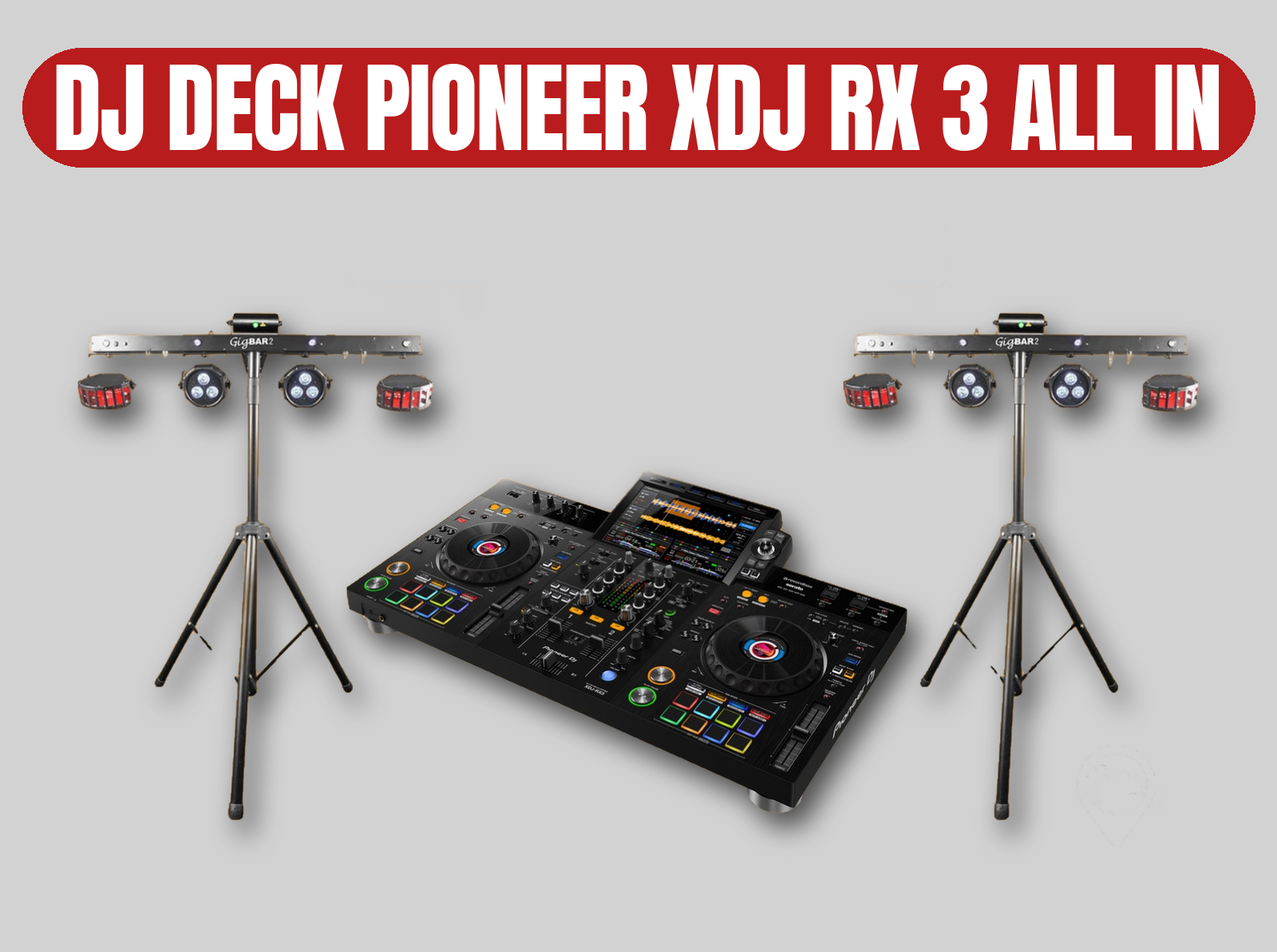 Pioneer xdj rx3 all-in-one dj deck | gigbar 2 laser led party lights | event rental kit
