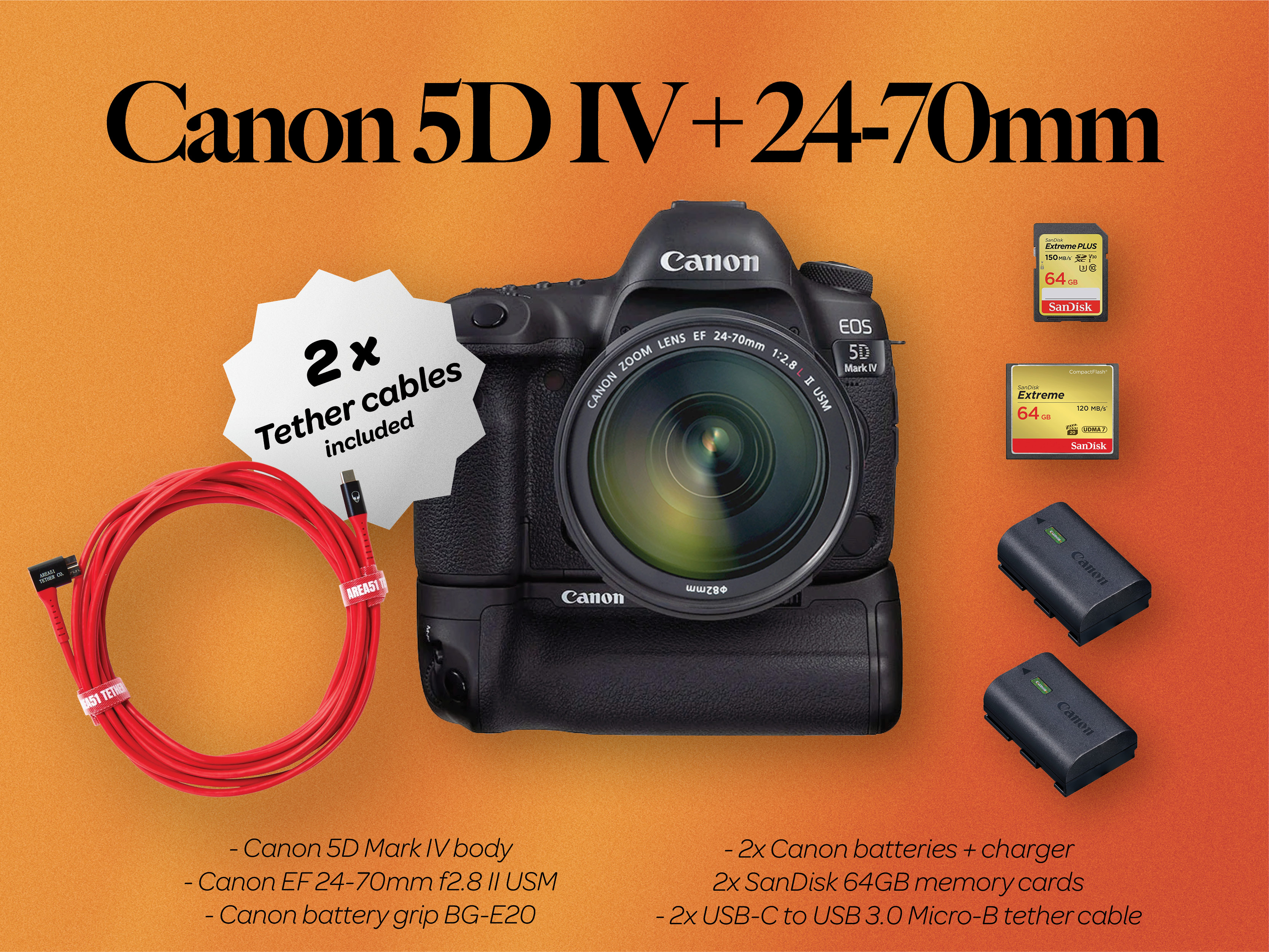 Canon 5d mark iv body + ef 24-70mm f2.8 ii + battery grip (canon 5d iv 24-70)