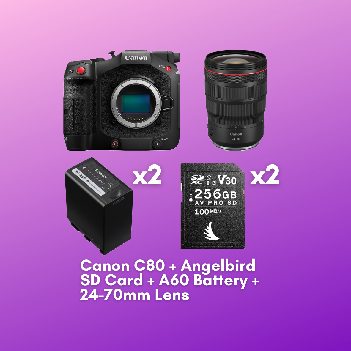 Canon eos c80 + 2x angelbird av pro 256gb sd cards + 2x canon bp-a60 batteries +