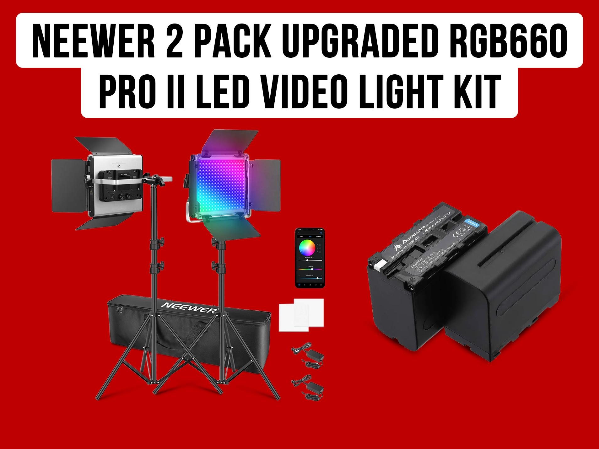 Neewer 2 pack upgraded rgb660 pro ii led video light kit