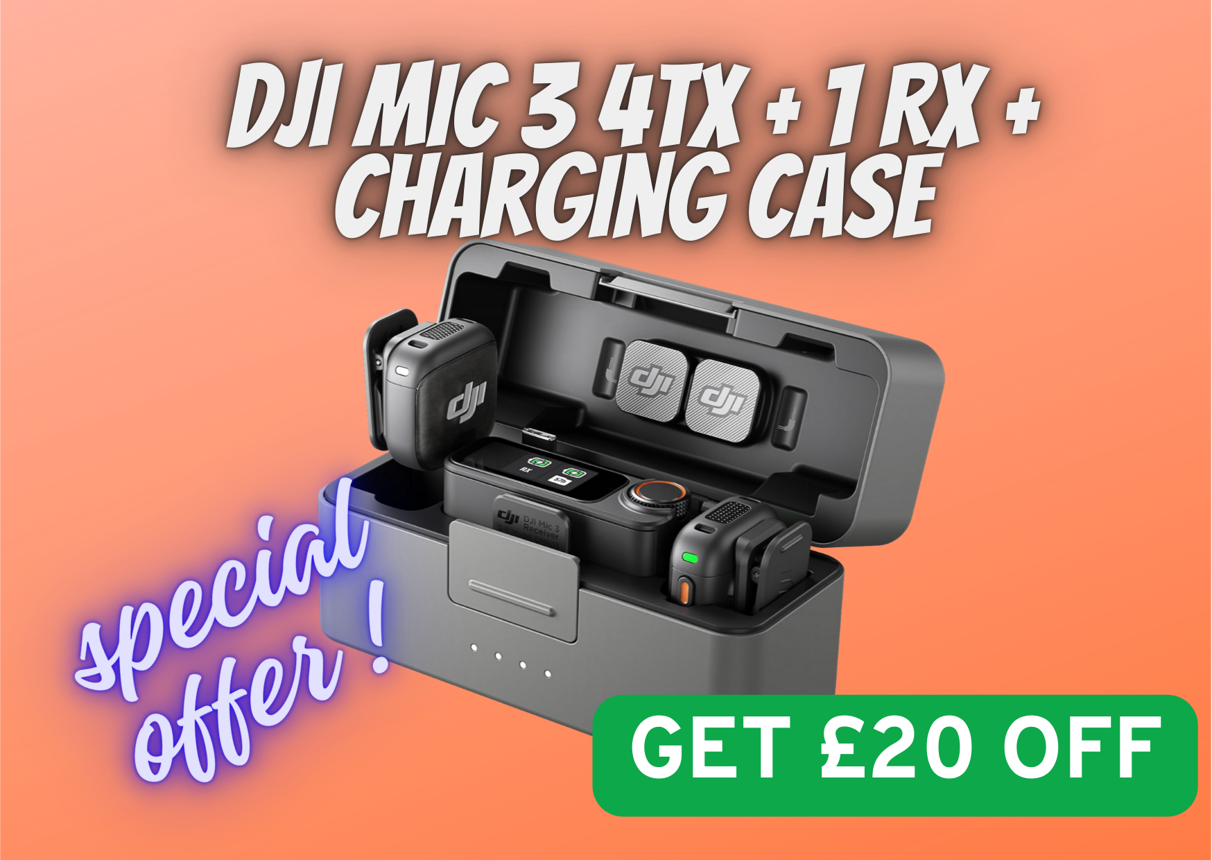 Dji mic 3 4 tx + 1 rx + charging case interview podcast audio 