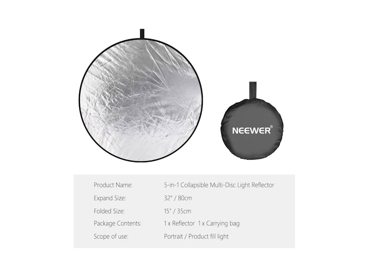Neewer 32 inch/80 centimeter light reflector light diffuser 5 in 1 collapsible