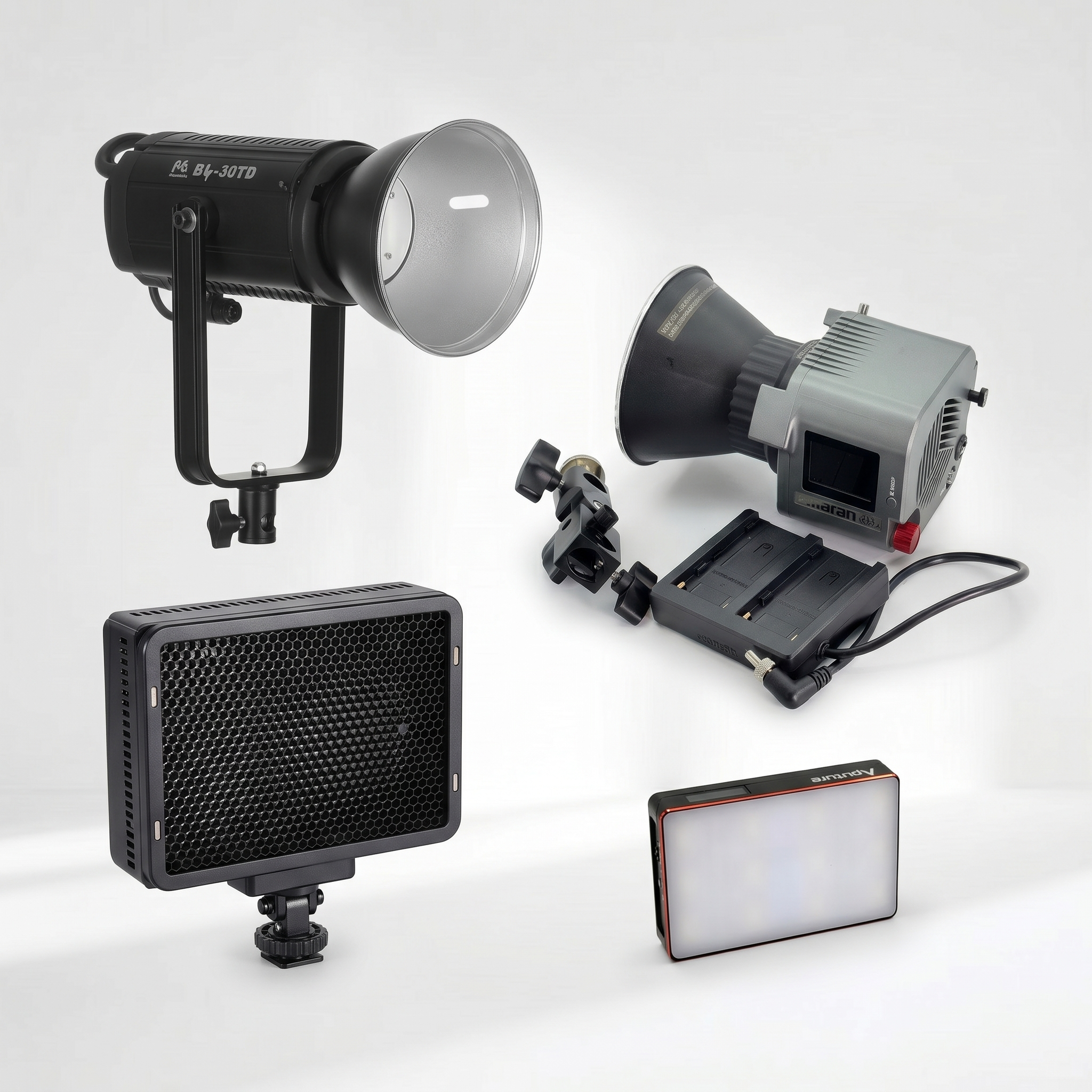 Battery-powered interview lighting kit, 3-point setup, no mains required (like
