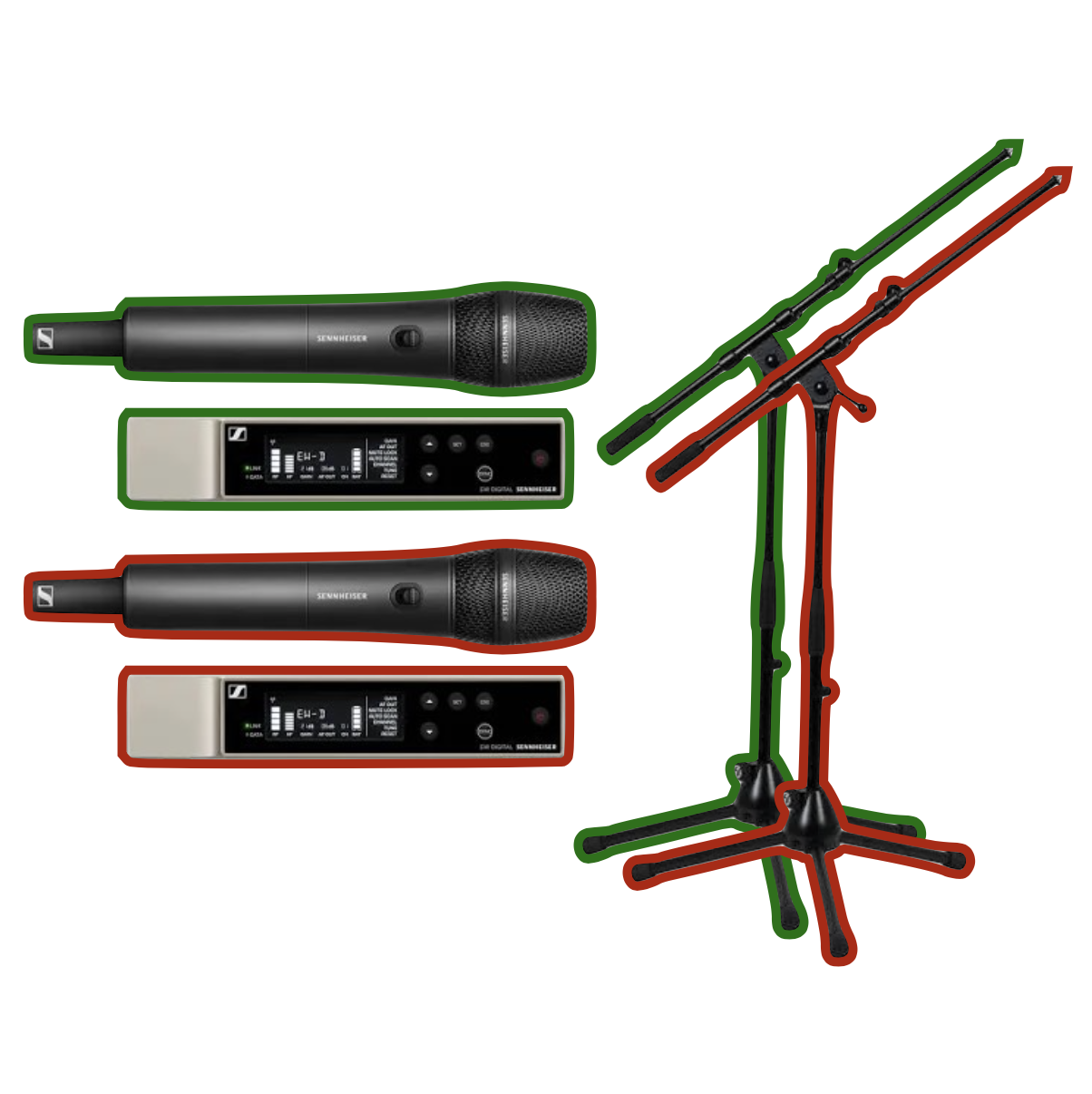 2x sennheiser ew-d  wireless microphone handheld with k&m 21010 microphone stand