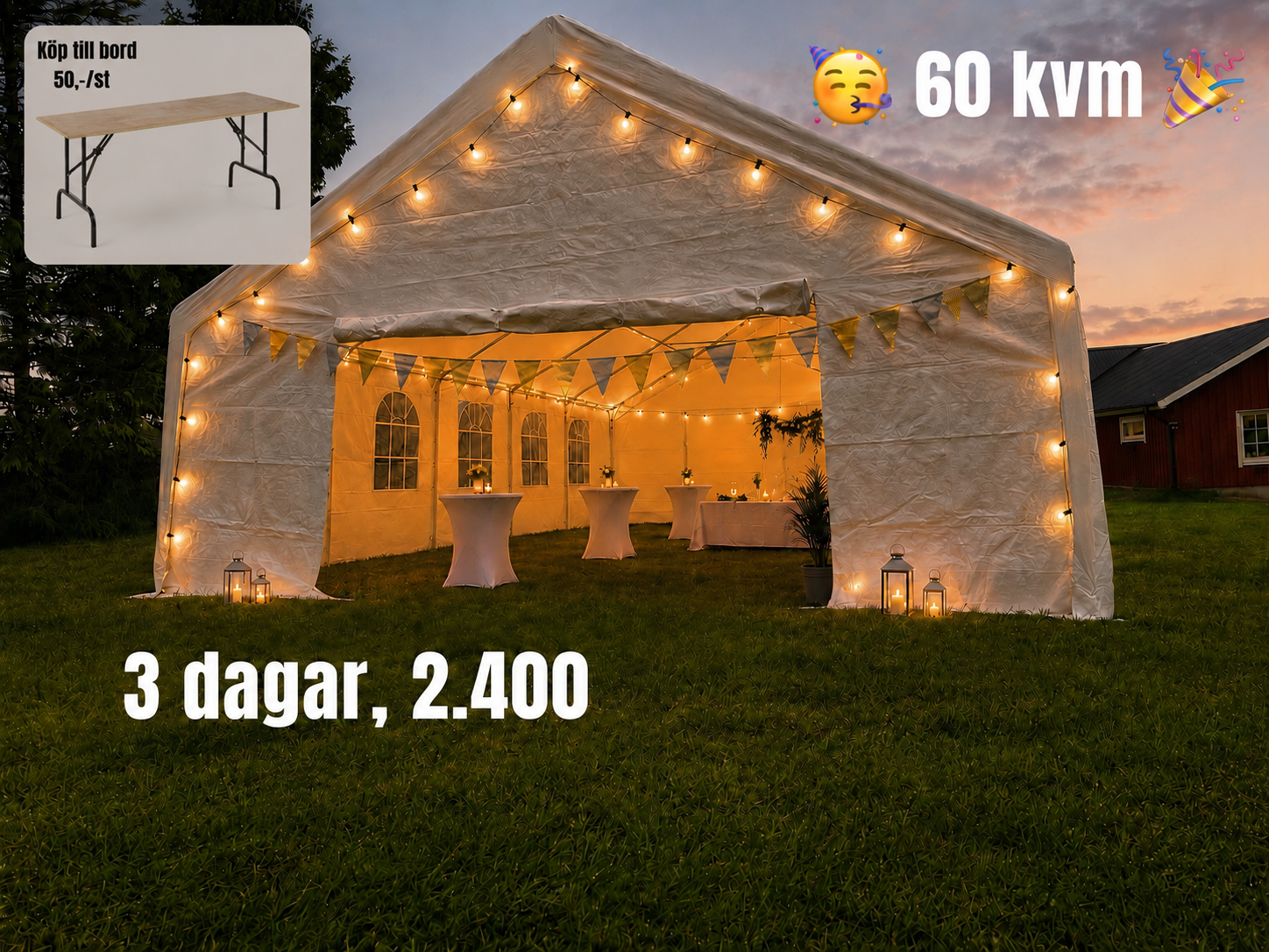 Partytält 6x10m 60kvm 🥳🎉 
