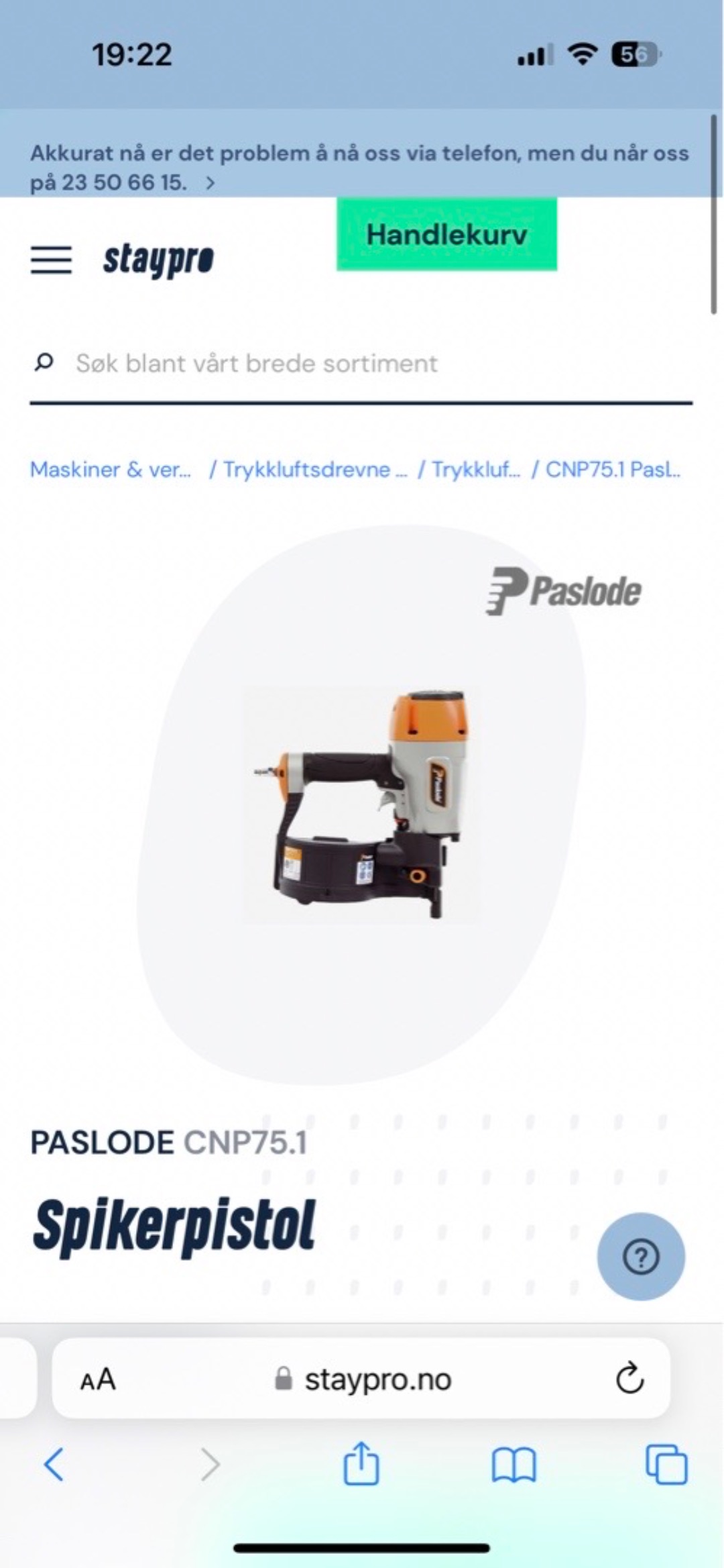 Paslode rundelpistol for kledning