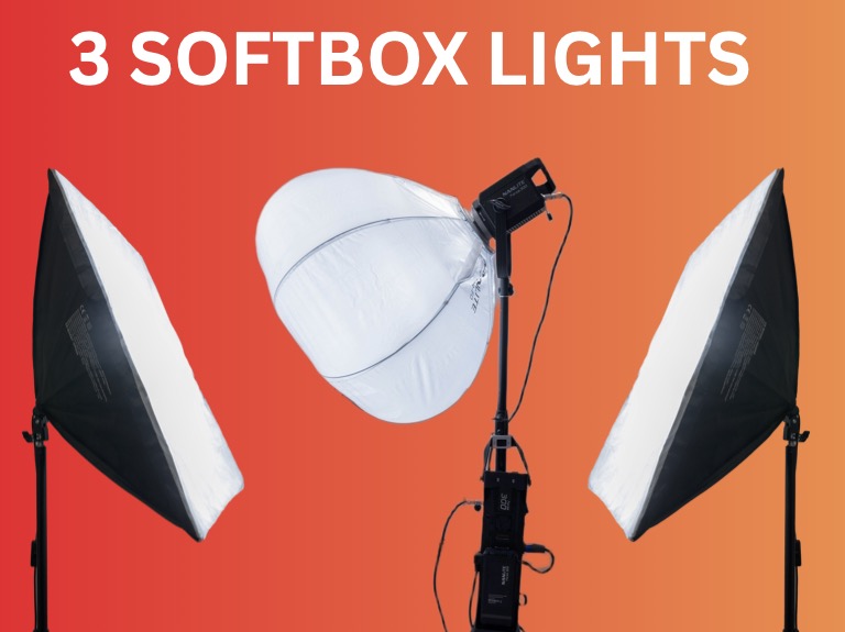 3x video lights set-up: nanlite forza 300 and 2x 135w continuous soft box lights