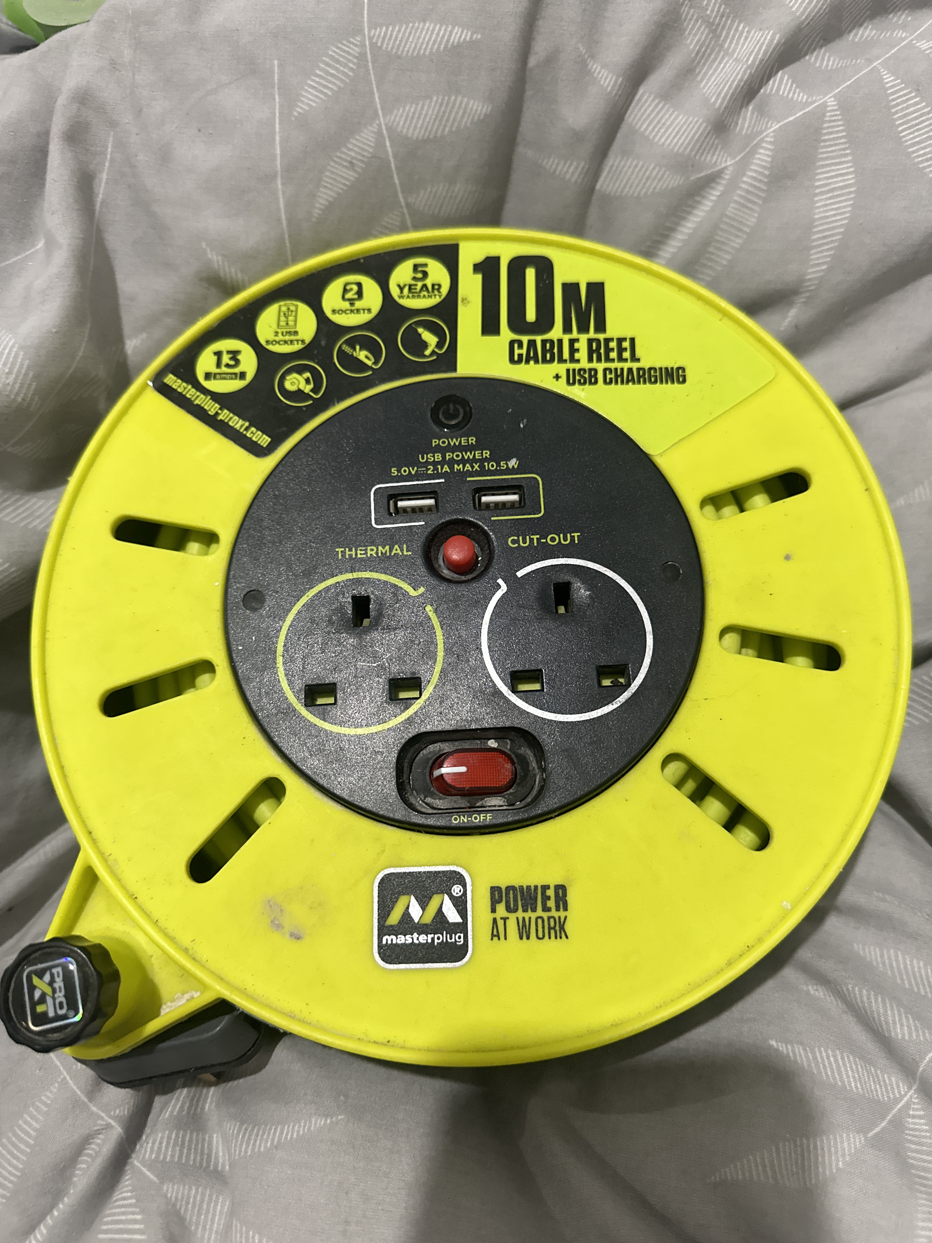 10 metre cable reel extension plus usb charging