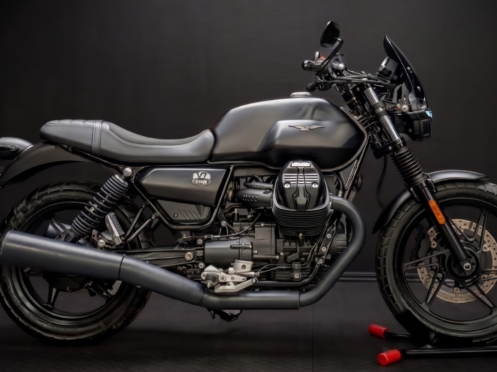 2021 moto guzzi v7 stone (all black) – classic italian v-twin - 100 year anniversary edition