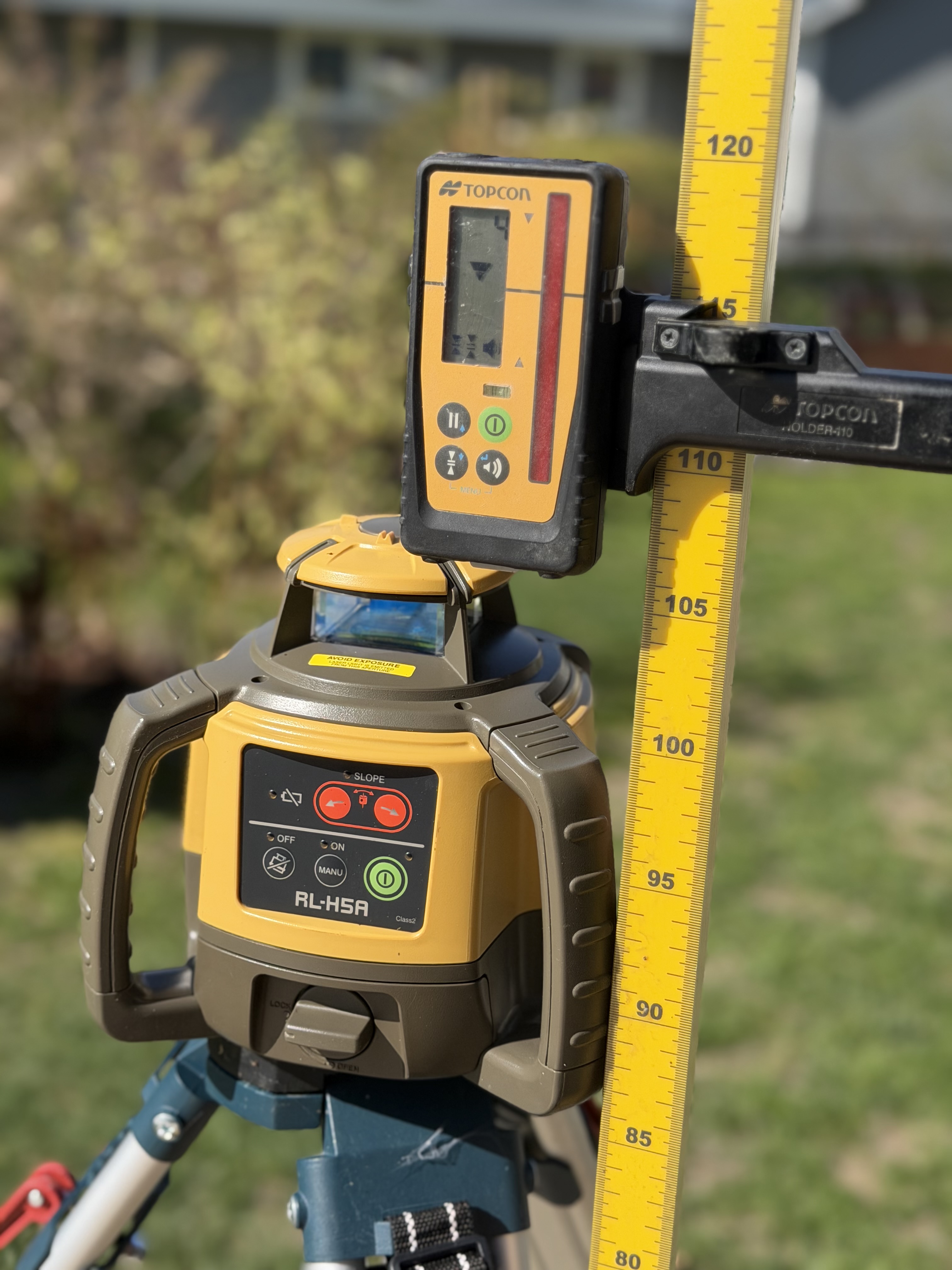 Topcon rl-h5a proffslaser – rotationslaser med stativ, mätsticka & mottagare