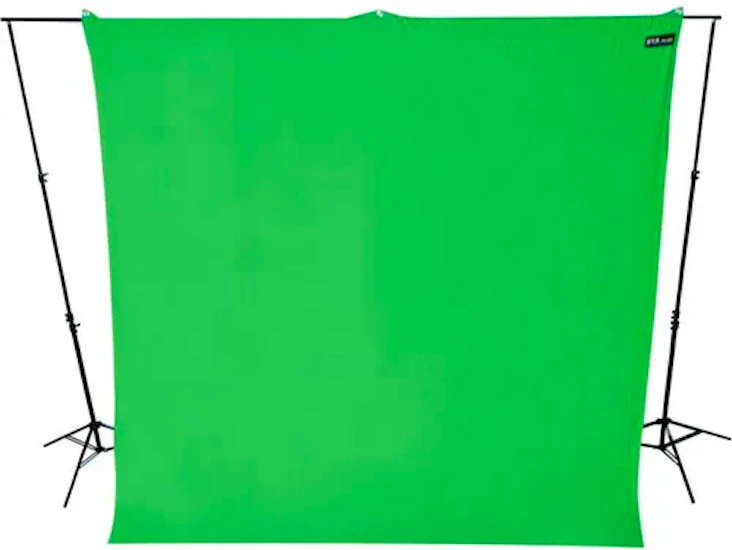 Green screen with stands and clamps