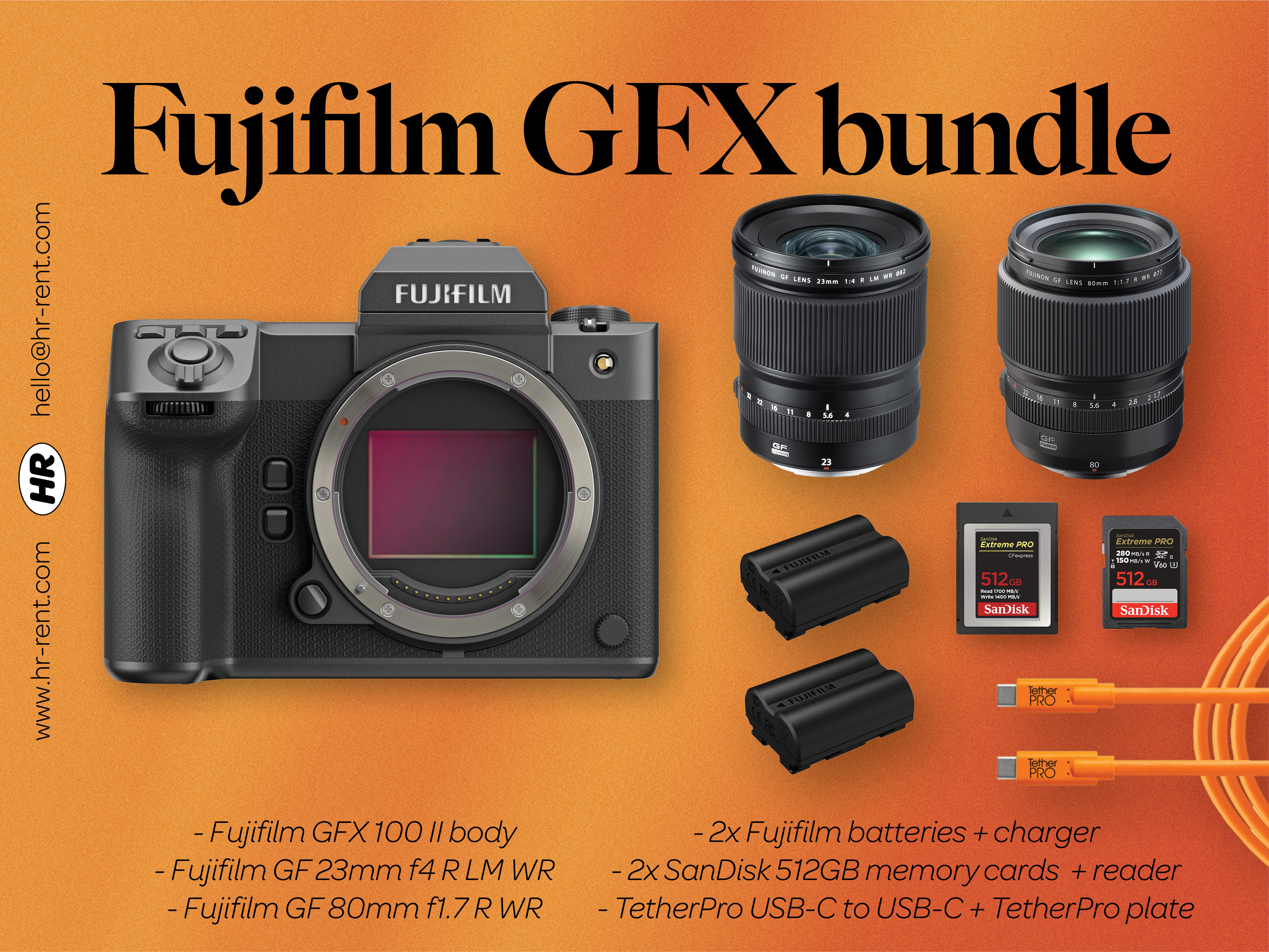 Fuji fujifilm gfx 100 ii medium format + gf 23mm f4 + gf 80mm f1.7 lenses