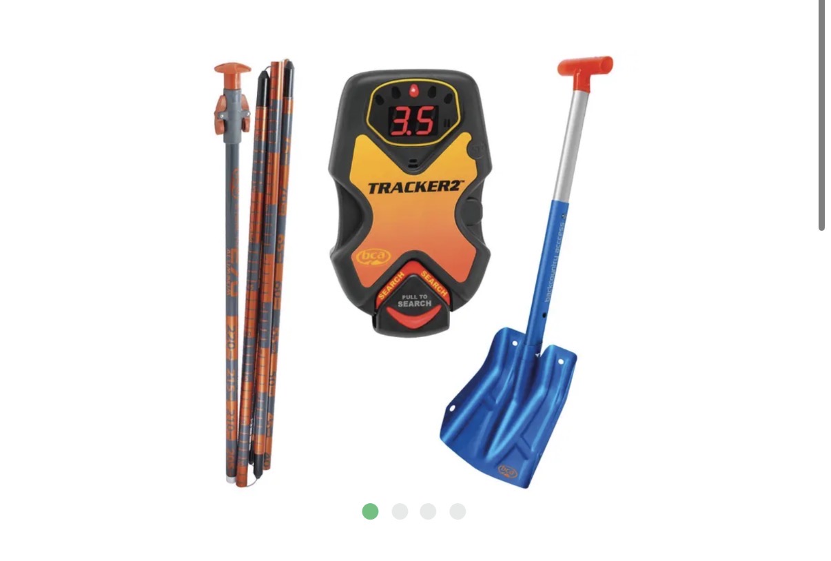 Skredsett med søker, stang og spade