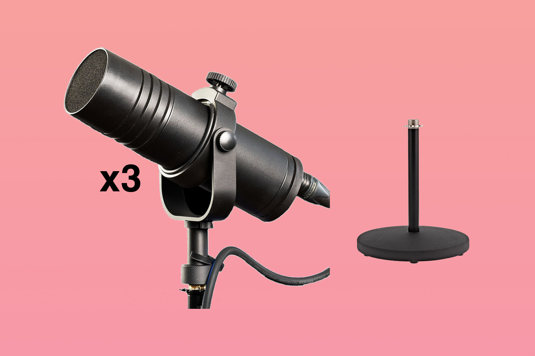3 x aston stealth broadcast mics with table top stands - perfect for podcasting