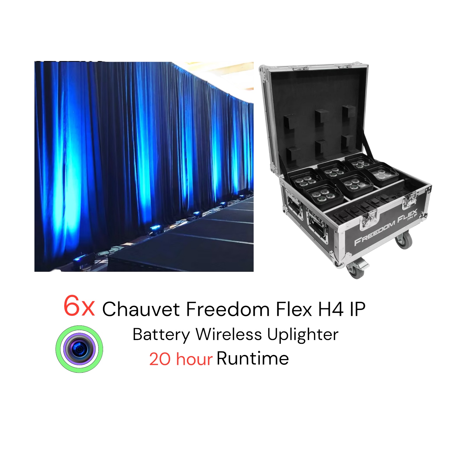 6x chauvet dj freedom flex h4 ip uplights  pat tested ✅ rgb up light event party wedding up  lightslight lights tube