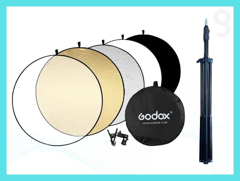 Godox 5-in-1 light reflector + (optional stand + reflector clamp)