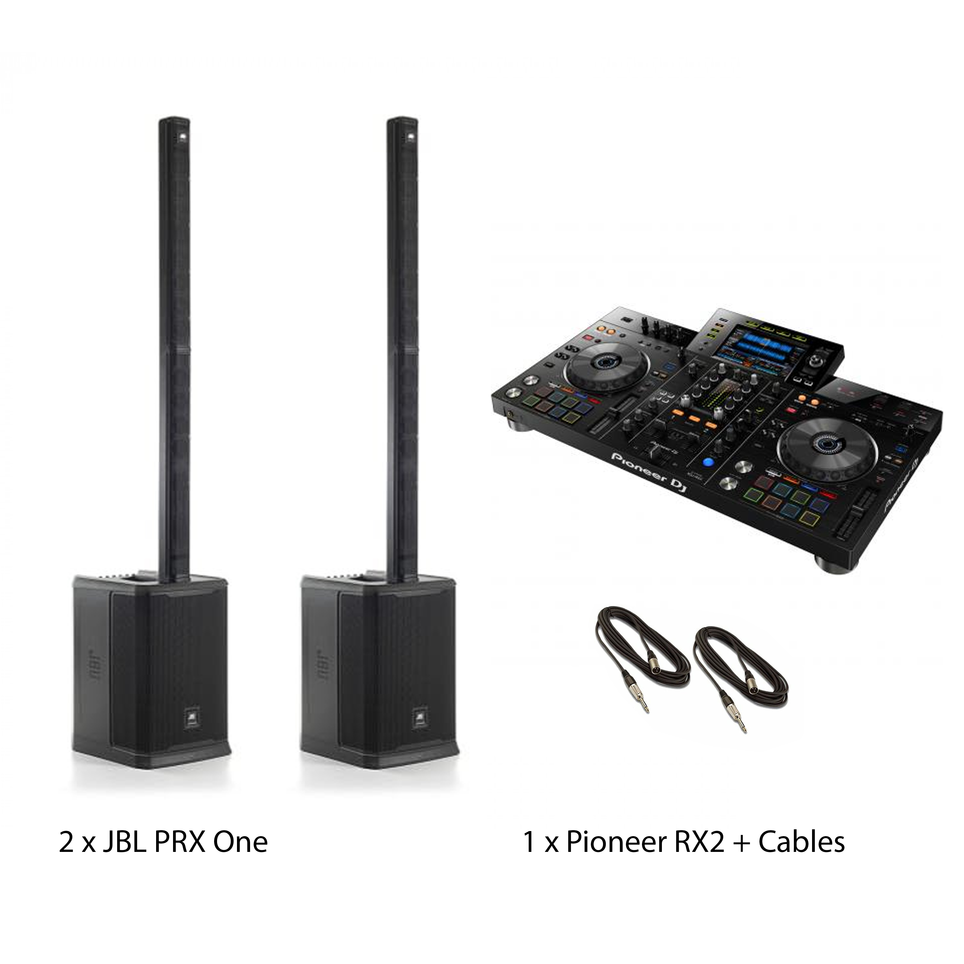 2 x jbl prx one  4000w speakers + pioneer rx2