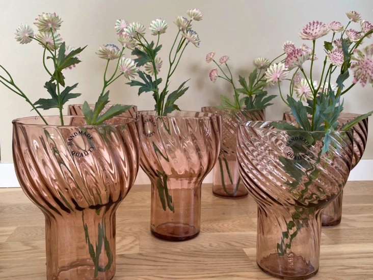 6 st lyxiga vaser nude/rosa glasvas blomlor