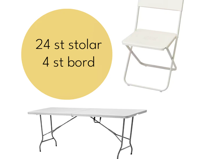 Paketpris: 24 stolar och 4 bord