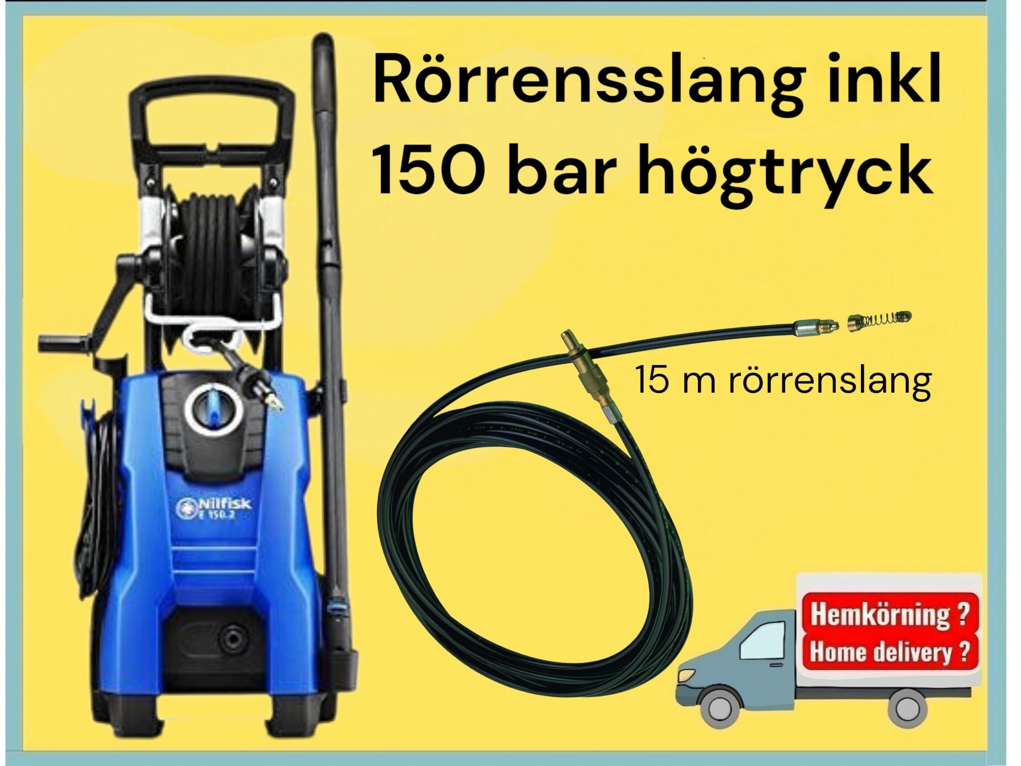 Avloppsrensare 15 m  inkl 150 bar högtryckstvätt