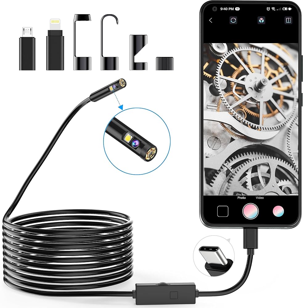 Inspektionskamera / endoskop med dubbla lenser för mobil (5 m)