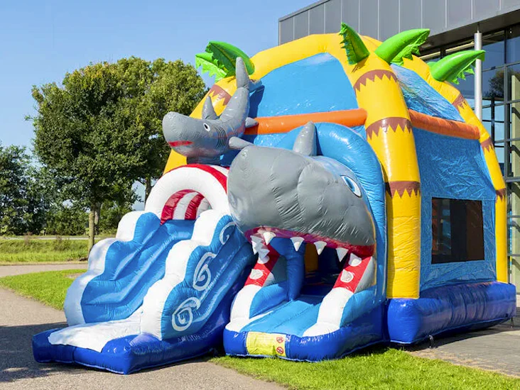 Stor rolig hoppborg med haj tema, multiplay & rutschkana!