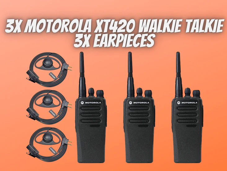 3x motorola xt420 walkie talkie radio + 3x earpieces