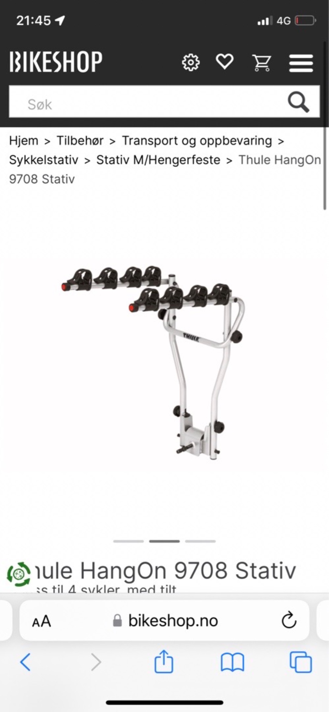 Thule hangon -stativ plass til 4 sykler 