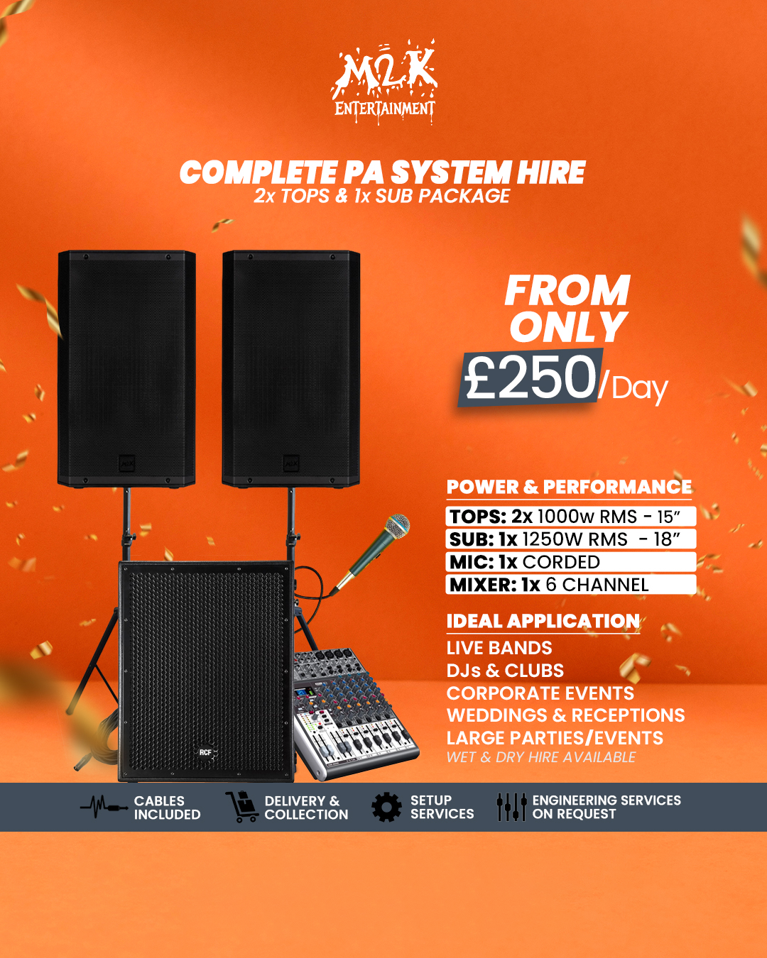 Pa speaker hire - 2 tops + subwoofer