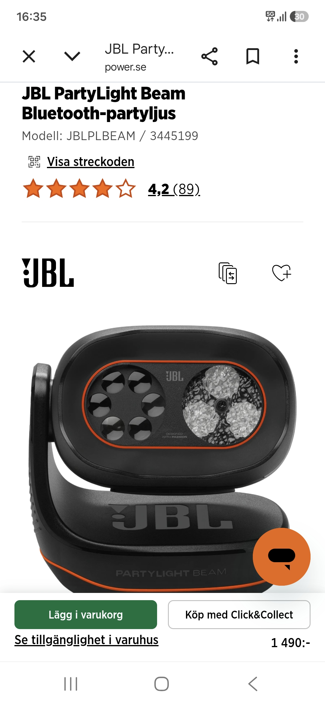 Jbl partylight beam bluetooth-partyljus
