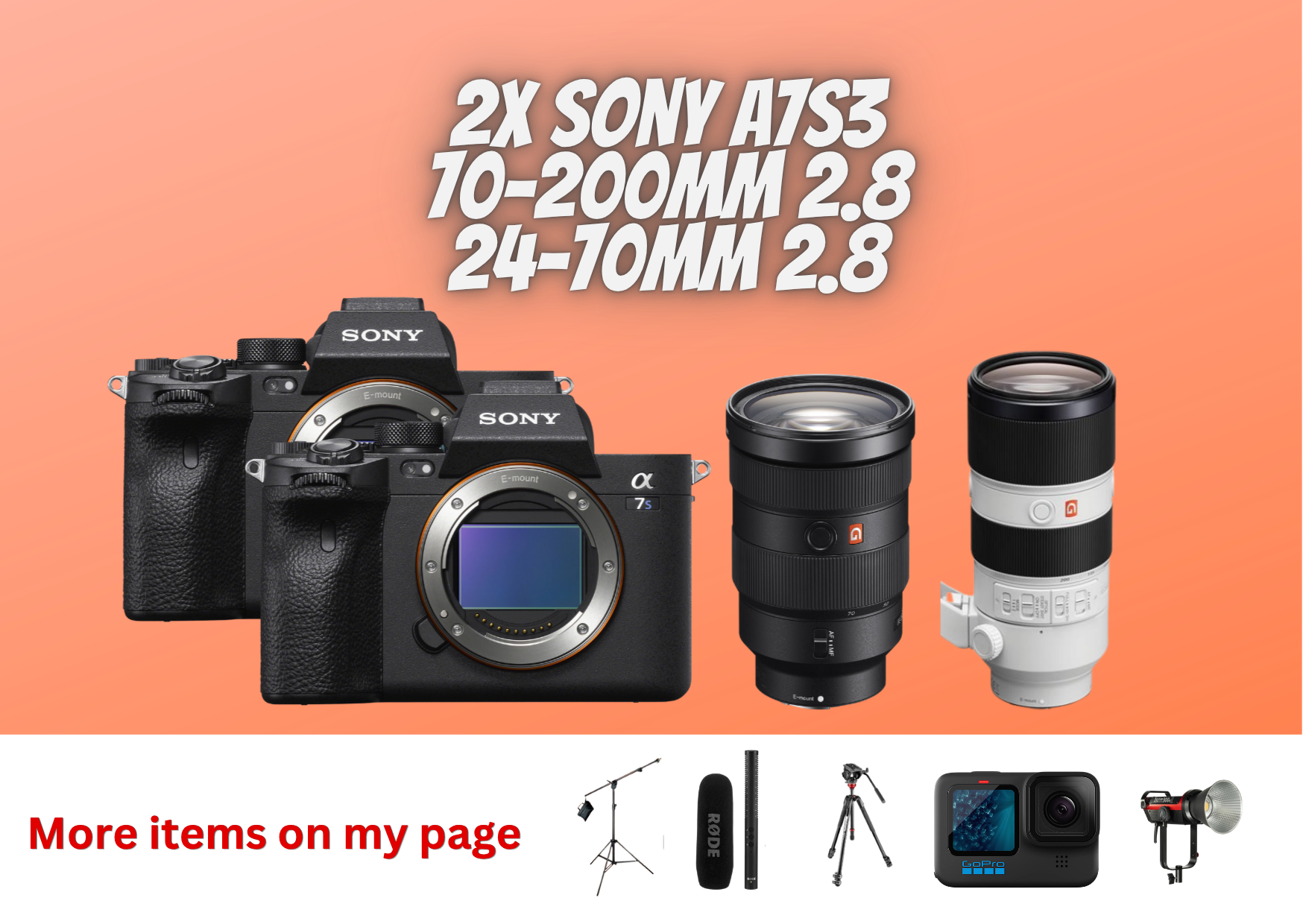 2x sony a7siii a7s3 + sony 70-200mm 2.8 + sony 24-70mm 2.8 gm