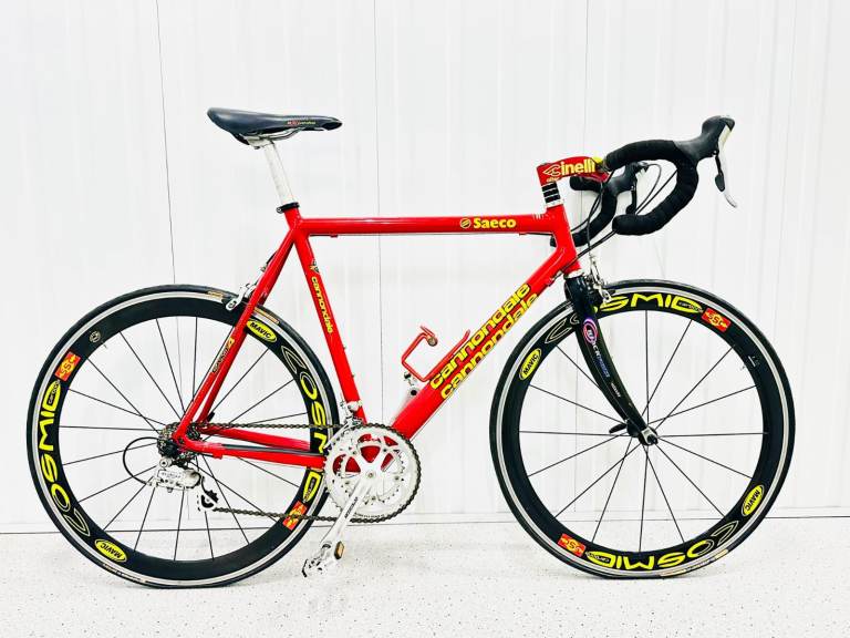 Colnago road bike – saeco team colours, cinelli cockpit, mavic cosmic wheels