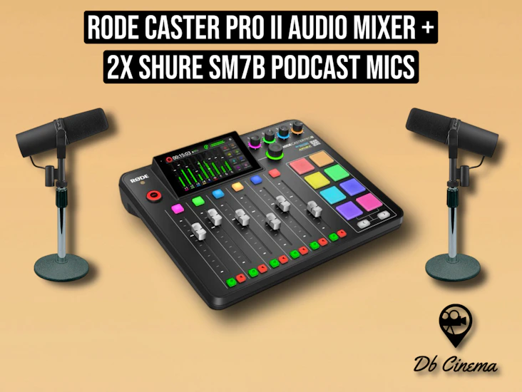 Broadcast podcast mics shure sm7b 2x podcast mic set + rode caster pro audio mixer station