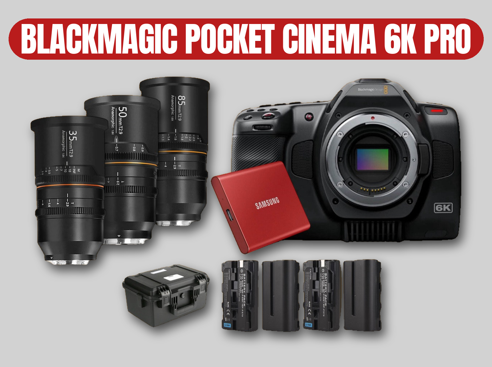 Blackmagic pocket cinema 6k pro (bmpcc6k pro) | great joy 1.8x t2.9 anamorphic lens kit