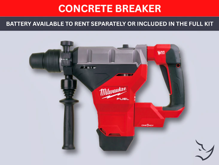 Milwaukee sds-max drill, concrete breaker, battery available to rent separately