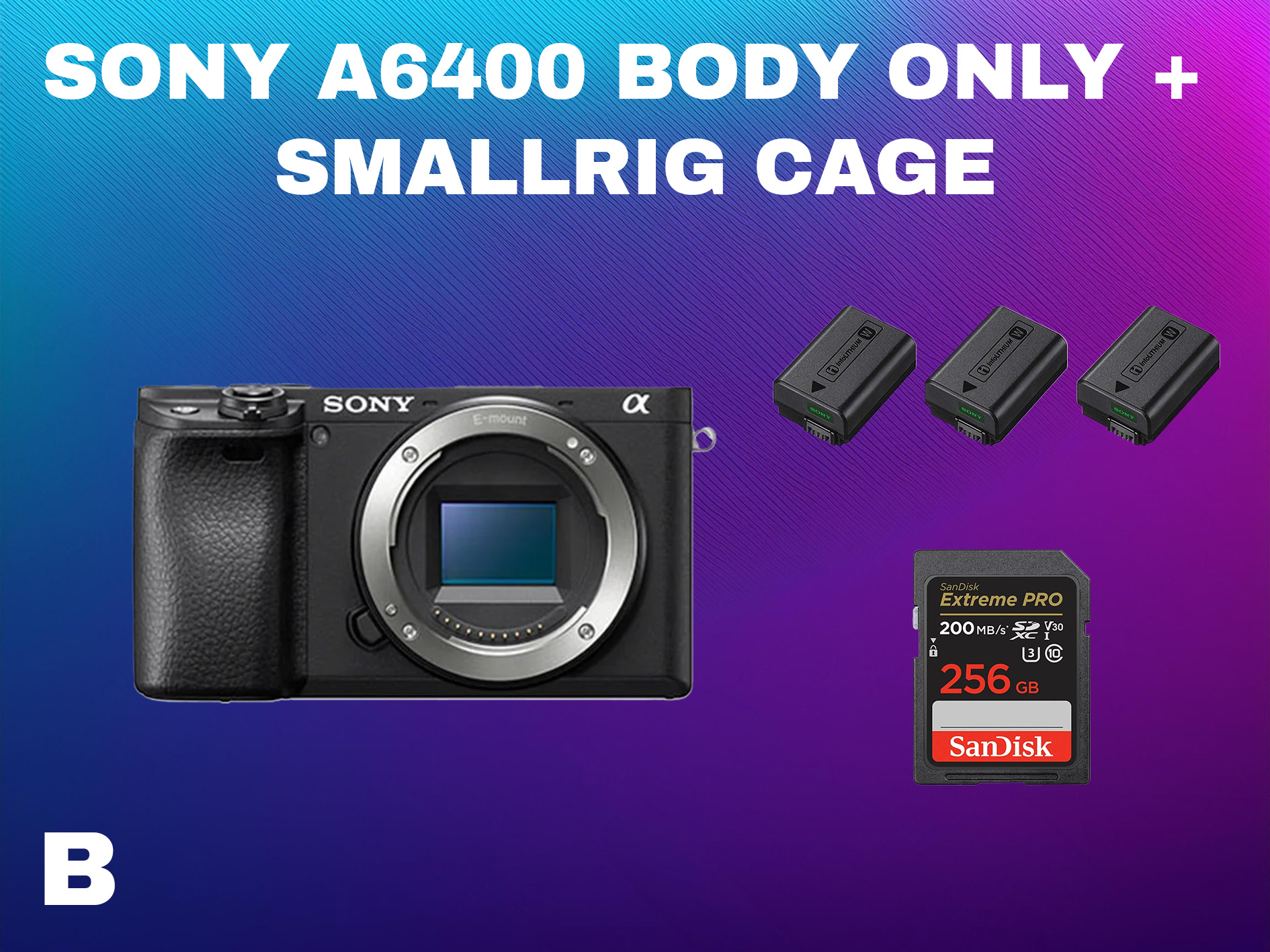Sony a6400 mirrorless camera (body only + smallrig cage) b - podcast/vlogging camera