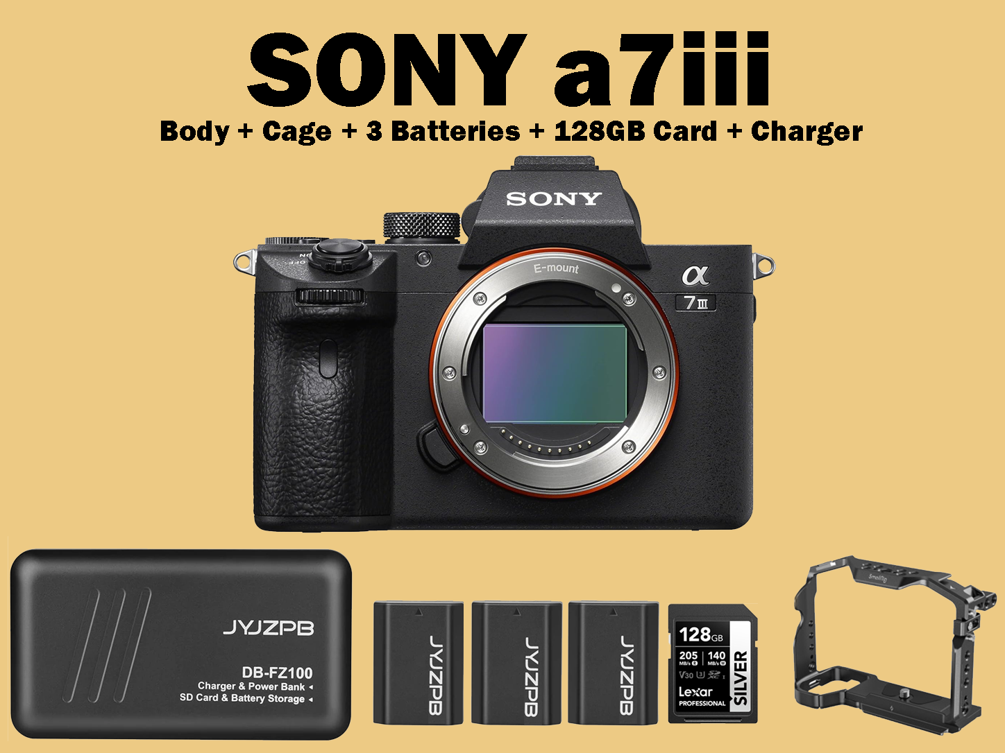 Sony a7 iii full-frame mirrorless camera body + cage + 3 batteries + 128gb card