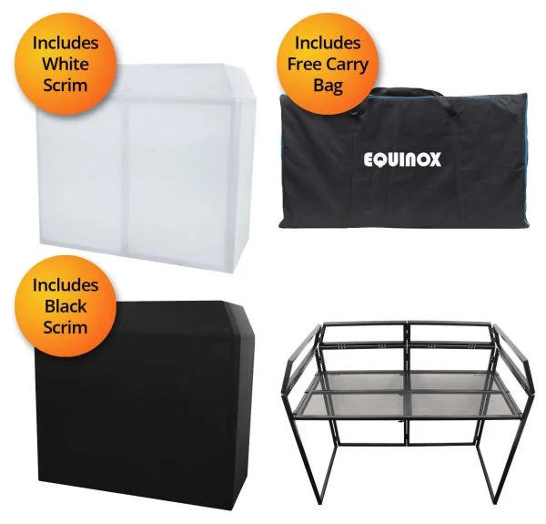 Equinox dj booth – sleek & professional dj stand (with black or white cover and light shelf)