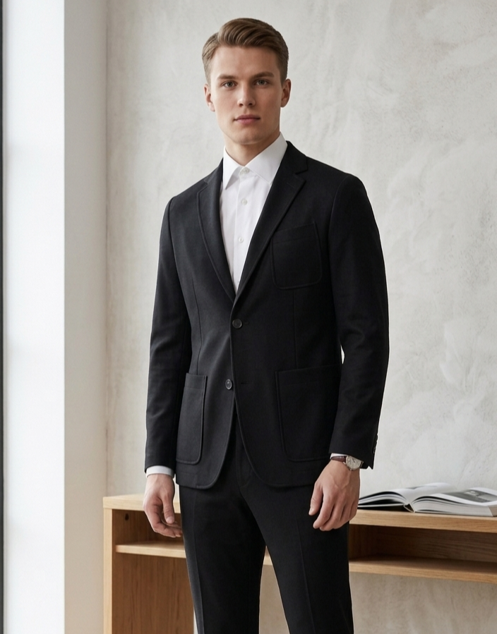 Tyylikäs musta frenn helsinki -villapuku (koko m) + sovitusmahdollisuus