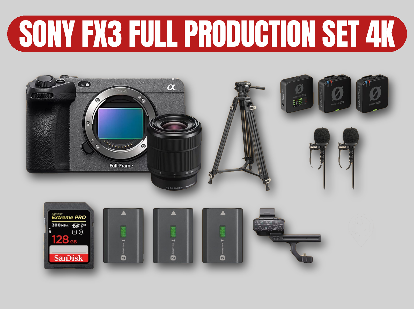 Sony fx3 full production kit | 4k cinema mirrorless full-frame camera, fx3, 28-70mm zoom, smallrig tripod, rode wireless pro mics & 2x lavalier