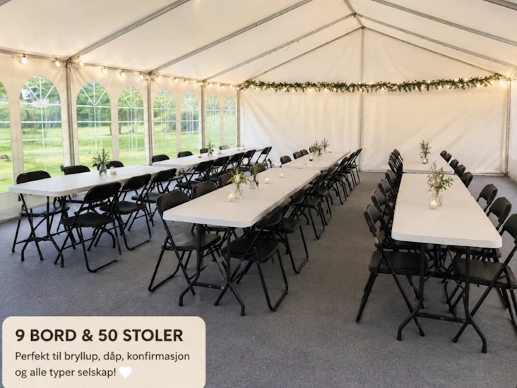 🎉 leie av bord og stoler – perfekt til bryllup, dåp, konfirmasjon og selskap!