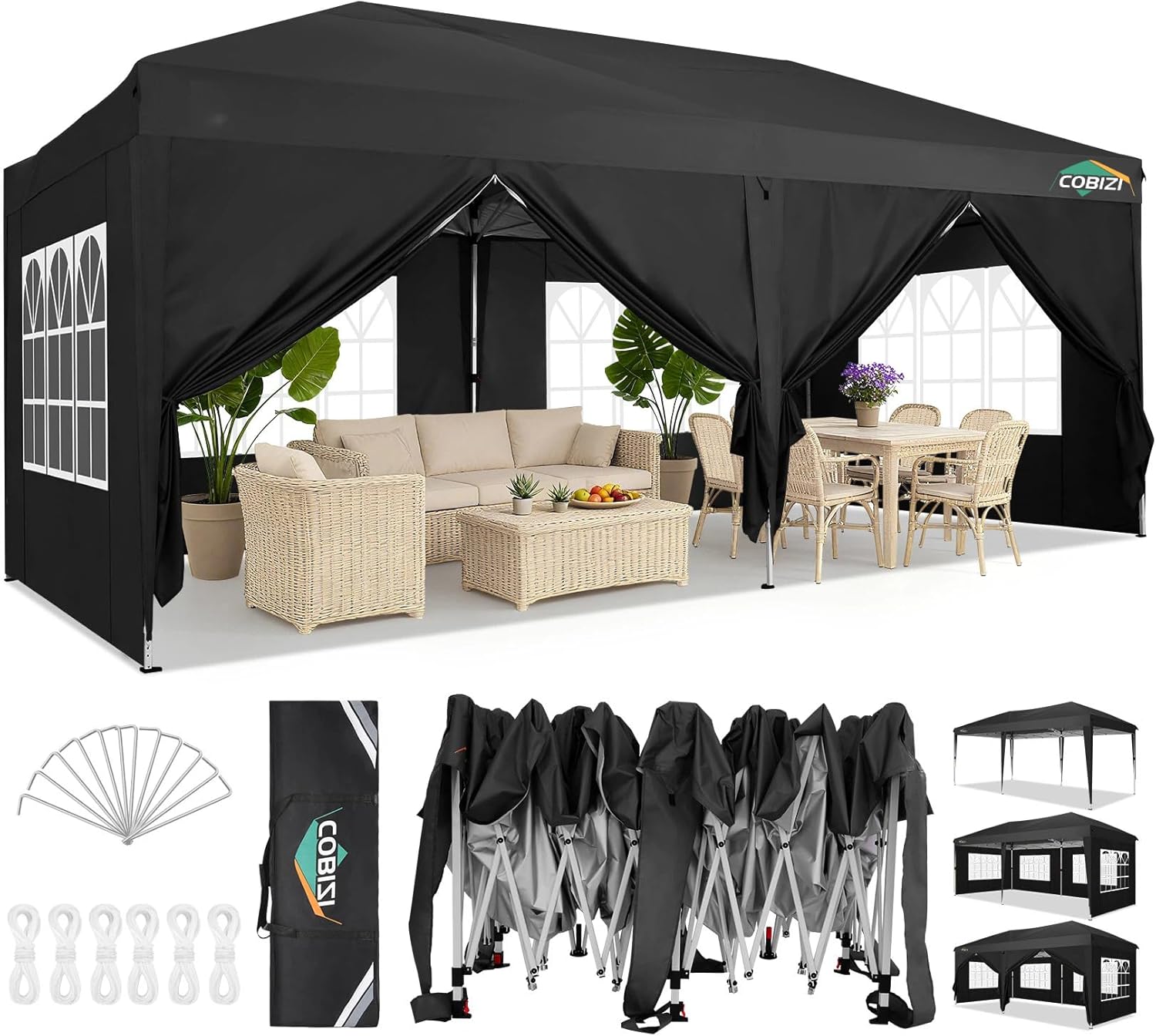 Cobizi gazebo 3 x 6 gazebo waterproof tent with 6 side walls 3 height adjustable