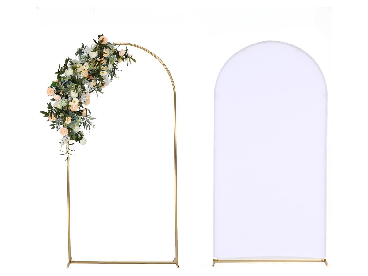 Wedding arch backdrop with metal arch stand and white cover