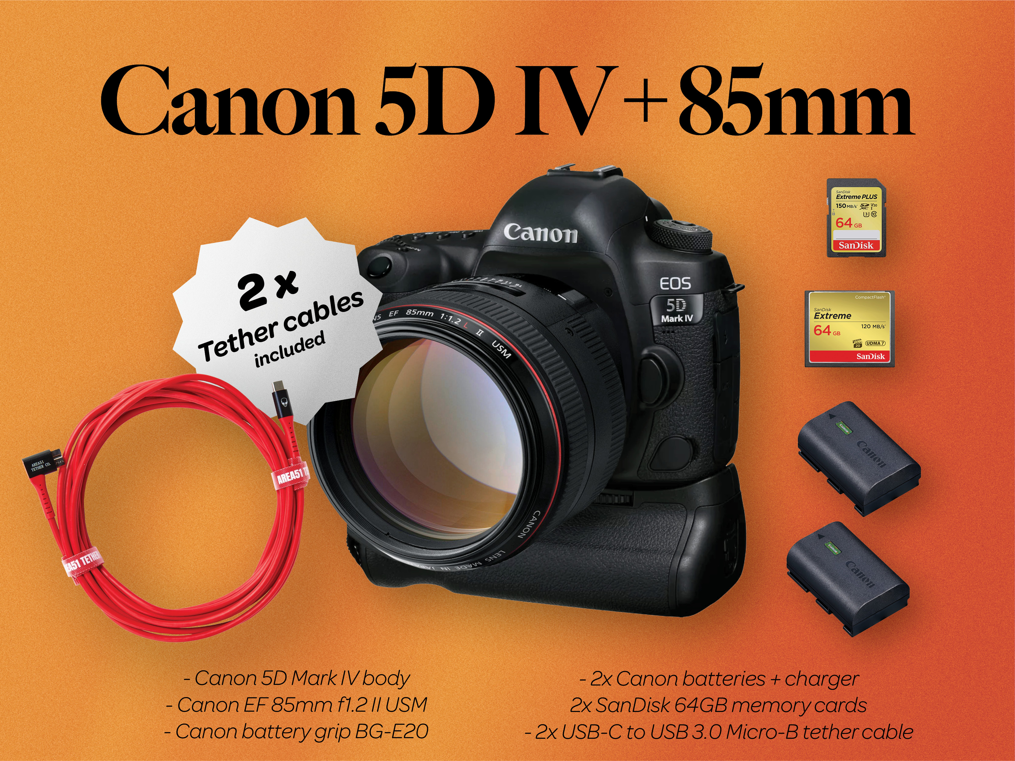 Canon 5d mark iv body + ef 85mm f1.2 ii + battery grip bg-e20 (canon 5d iv 85)