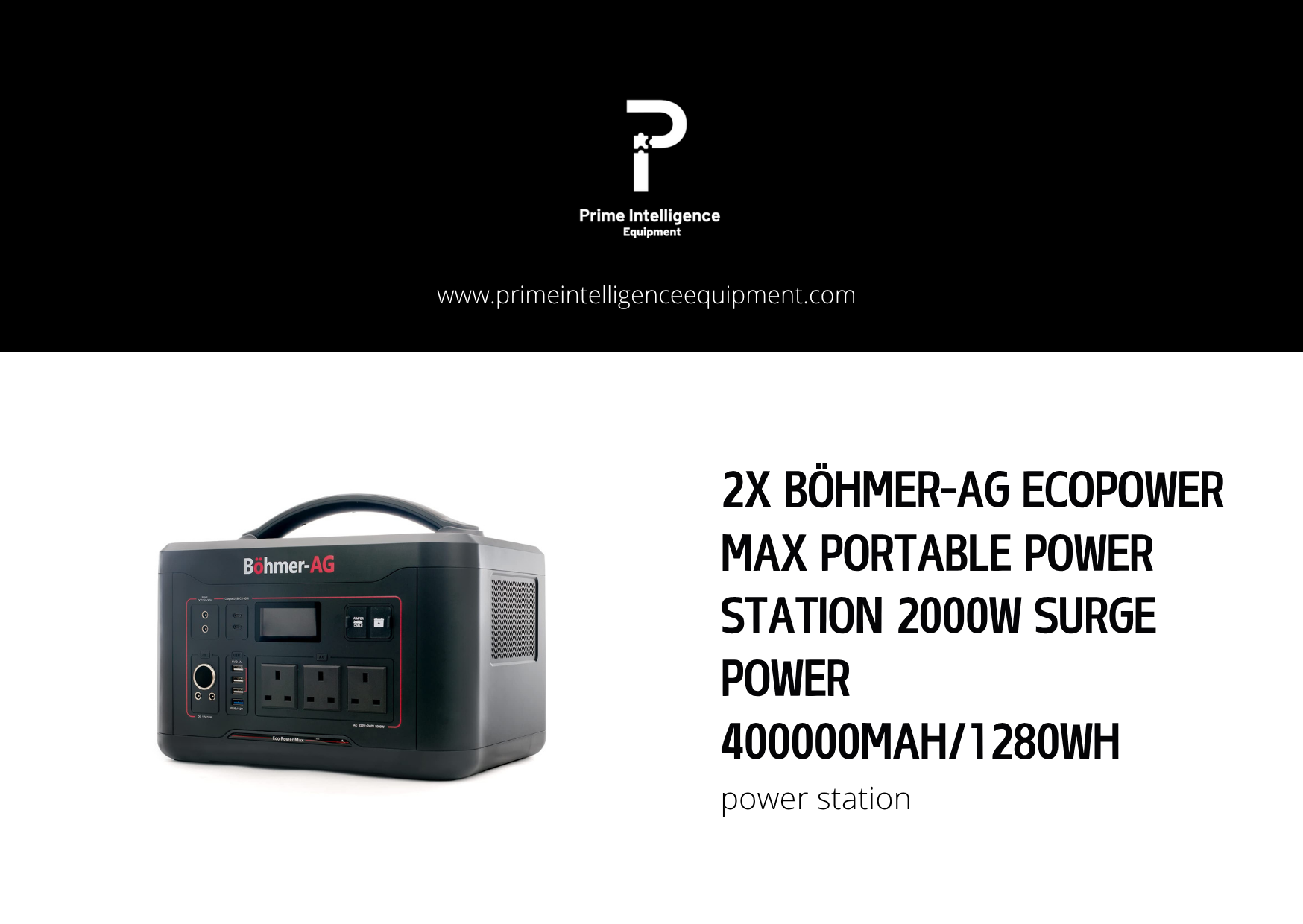 2x böhmer-ag ecopower max portable power station 2000w surge power 400000mah/1280wh lifepo4 battery pure sine wave solar generator 220-240v jump start, fast & usb pd 60w charge, home & outdoor